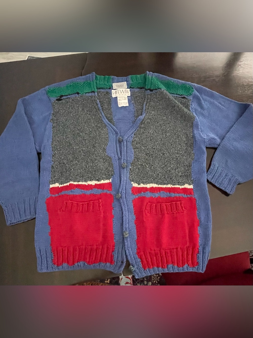Men's Colorblock Knit Cardigan in Red, Gray, Olive